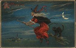 Halloween Witch on Broom Series 150 Postcard