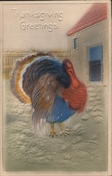 Thanksgiving Greetings with Turkey in front of Barn Postcard