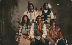 Five Indigenous People Wearing Feathers Postcard