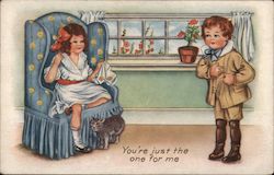 You're just the one for me, Young Boy and Girl Playing House Postcard