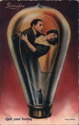 Man and Woman Embrace in Lightbulb Postcard