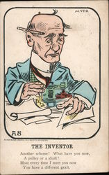 The Inventor - A worried man tinkering with a machine Postcard