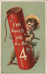 I'm Going off on the 4th - Boy with Giant Red Firecracker Postcard