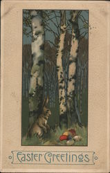 Easter Greetings - Bunny among birch trees Postcard