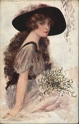 Woman with Flowers Artist Signed T. Corbella Postcard Postcard Postcard