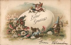 Garden gnomes bursting out of an Easter egg Postcard