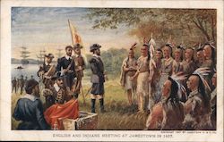 English and Indians Meeting at Jamestown in 1607 Postcard