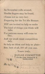 Bazaar Committee, Tri-Mu Class, Holland M. E. Sunday-School Postcard