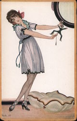 Flapper Woman Holds Jumping Jack Toy Postcard