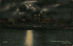 Detroit River Night Scene Postcard