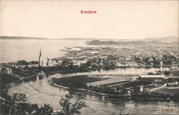 Trondhjem - city and river bend Trondheim Norway