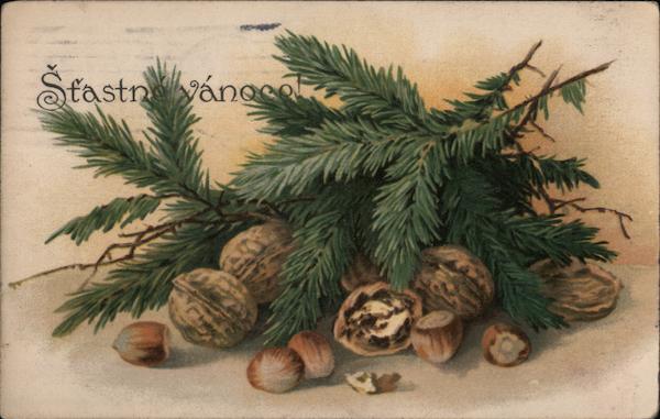Šťastné Vánoce - Walnuts, Pine Boughs Christmas