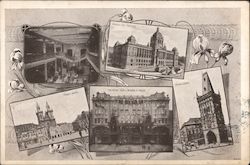 Tynsky Hostel, Obchodni dum J. Novak v Praze, Museum Kral Ceskeho, Prasna Brana Postcard