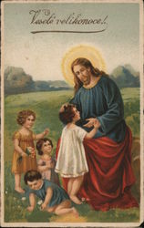 Merry Easter - Jesus Blessing Children Postcard