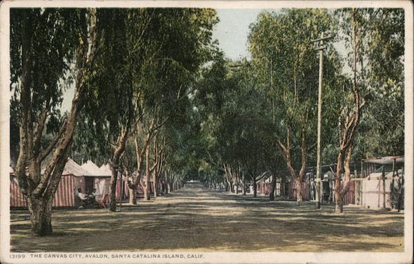 Color view of the tents of The Canvas City on Santa Catalina Island Avalon California