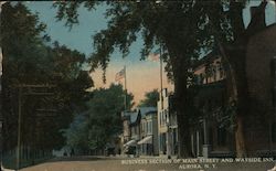 Business section of Main Street and Wayside Inn Postcard