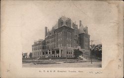 Black and white view of the A., T. & S. F. Hospital Postcard