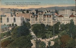 Auditorium Hotel, Auditorium Theatre, California Club and Apartment House District From Central Square Postcard