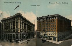 Multi view card showing the Brandeis Stores Building and the Brandeis Theatre Building Postcard