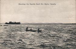 Shooting the Rapids, Sault Ste. Marie, Canada - 3 people in a canoe Postcard