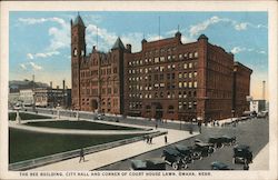 The Bee Building, City Hall and Corner of Court House Lawn Postcard