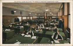 The Detroit News Building, The News Room, Chief and Typical Editorial Offices Michigan Postcard Postcard Postcard