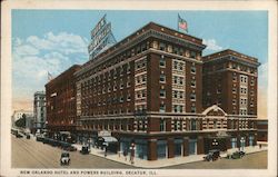 New Orlando Hotel and Powers Building Decatur, IL Postcard Postcard Postcard