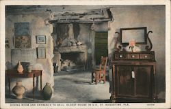 Dining Room and Entrance to Hall, Oldest House in U.S. Postcard