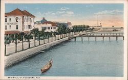 Sea Wall, The Monson, Bennett House, Matanzas Apts. and Fort Marion in Distance St. Augustine, FL Postcard Postcard Postcard