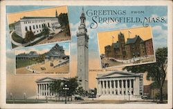 Library, Post Office, Municipal Building, Union Station Springfield, MA Postcard Postcard Postcard