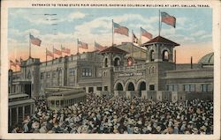 Entrance to Texas State Fair Grounds, Showing Coliseum Building at Left Postcard