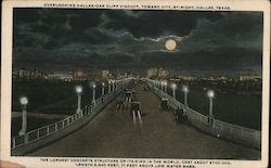 Overlooking Dallas-Oak Cliff Viaduct Toward City by Night Postcard