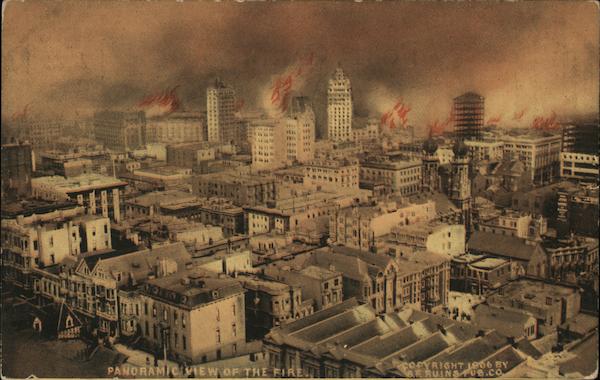 Panoramic View of the Fire - San Francisco depicted on fire California