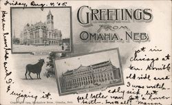 Greetings From Omaha, Neb. Post Office, Omaha Auditorium Postcard