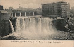Genessee River, Upper Falls, Showing New York Central R.R. Bridge Postcard