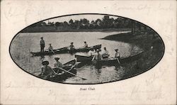 Boat Club - 5 row boats are in a lake. Postcard