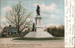Roger William's Monument and Betsey William's Cottage, Roger Williams Park Postcard