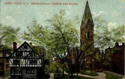 Presbyterian Church And Manse Glens Falls, NY Postcard Postcard