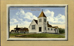 Congregational Church And Everett School Building Postcard