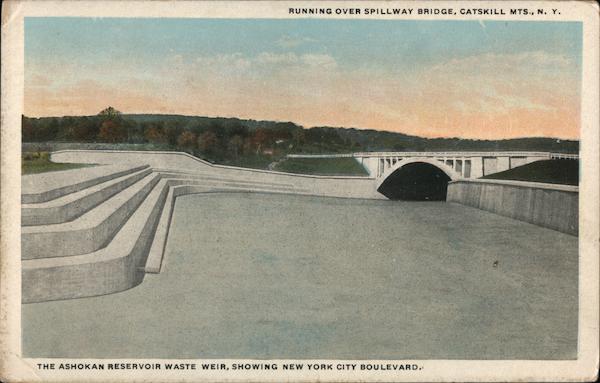 Ashokan Reservoir Running Over Spillway Bridge New York