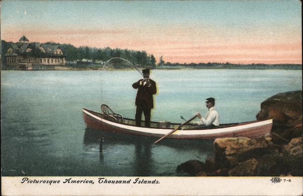 Two Men Fishing in a Row Boat Thousand Islands New York