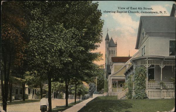 View of East 4th STreet, showing Baptist Church, Jamestown, N.Y. New York