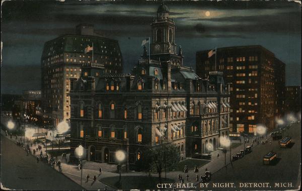 City Hall by Night Detroit Michigan