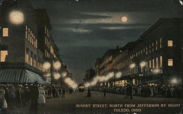 Summit Street, North from Jefferson by night Toledo Ohio
