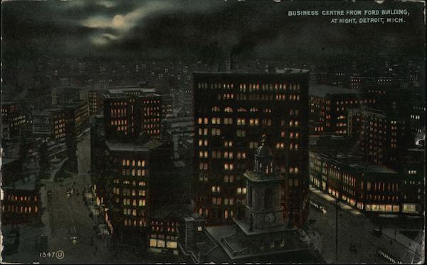 Business Center From Ford Building At Night Detroit Michigan