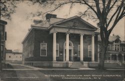 Black and white view of the Historical Museum and Wood Library Postcard