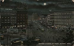 Monroe Avenue, by Night Detroit, MI Postcard Postcard Postcard