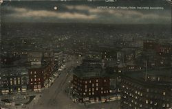 Detroit at night, from the Ford Building Michigan Postcard Postcard Postcard