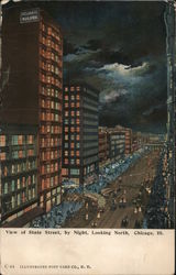 View of State Street, by Night, Looking North, Chicago, Ill. Postcard