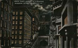 Angels' Flight Leading to a Beautiful Residential Section Postcard